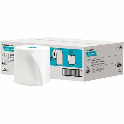 Cascades Signature Roll Paper Towels for Tandem, 1 Ply, 7.50" x 1000', 8" Rol, 1 7/8" Core, White, 6/Carton (CSDT117)