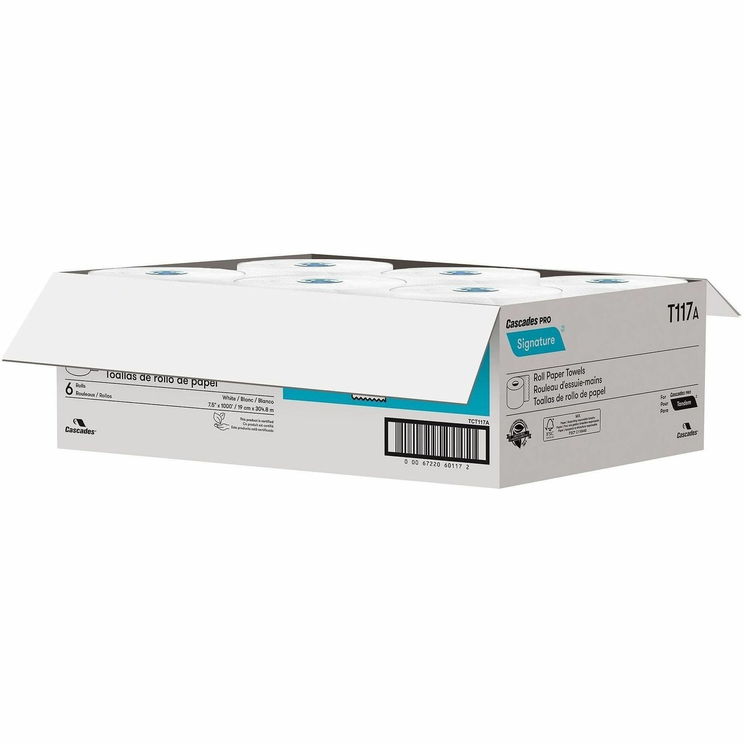 Cascades Signature Roll Paper Towels for Tandem, 1 Ply, 7.50" x 1000', 8" Rol, 1 7/8" Core, White, 6/Carton (CSDT117)