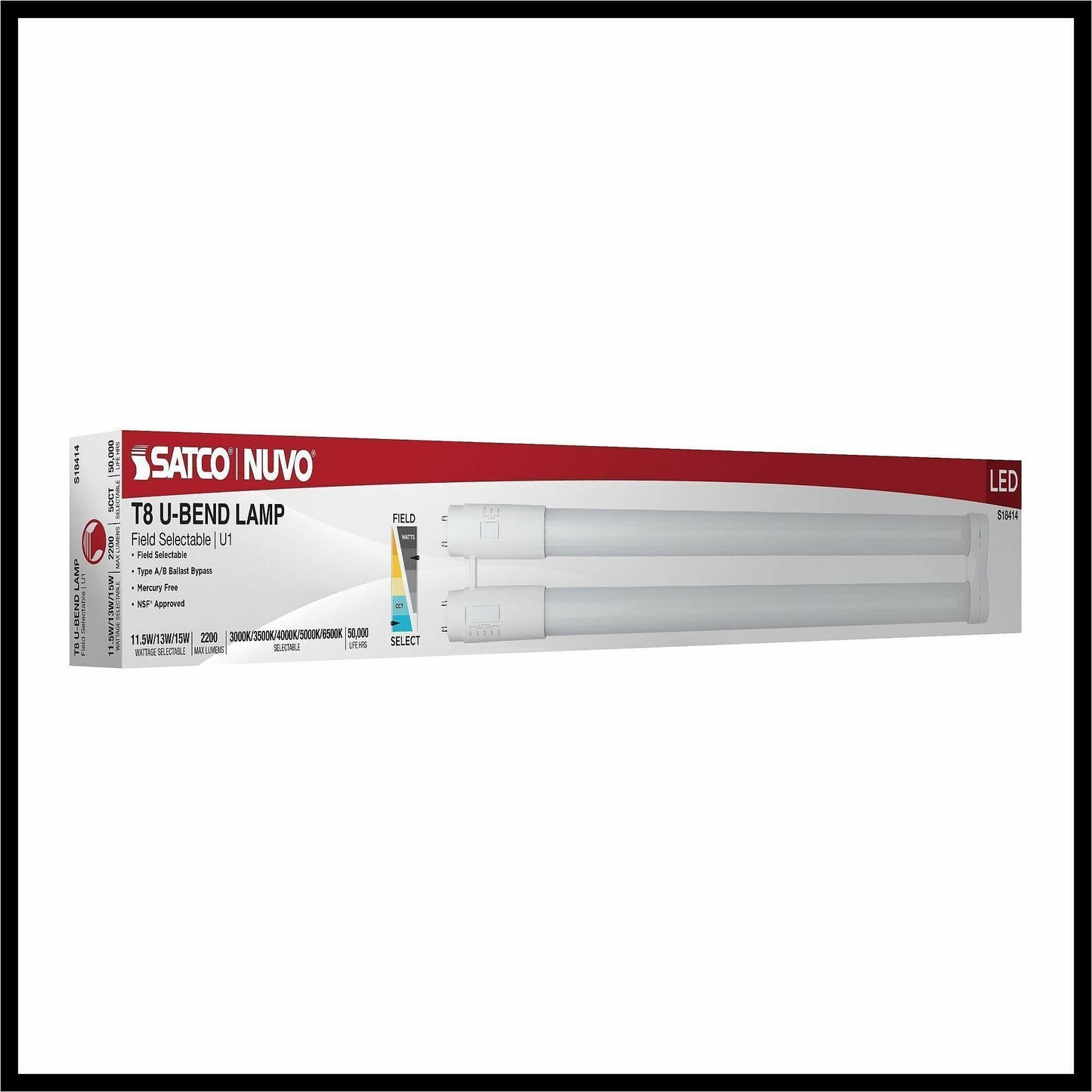 Satco LED Filament U-Bend Bulb, 15 W, 50 W Incandescent Equivalent Wattage, 12/Carton (SDNS18414)