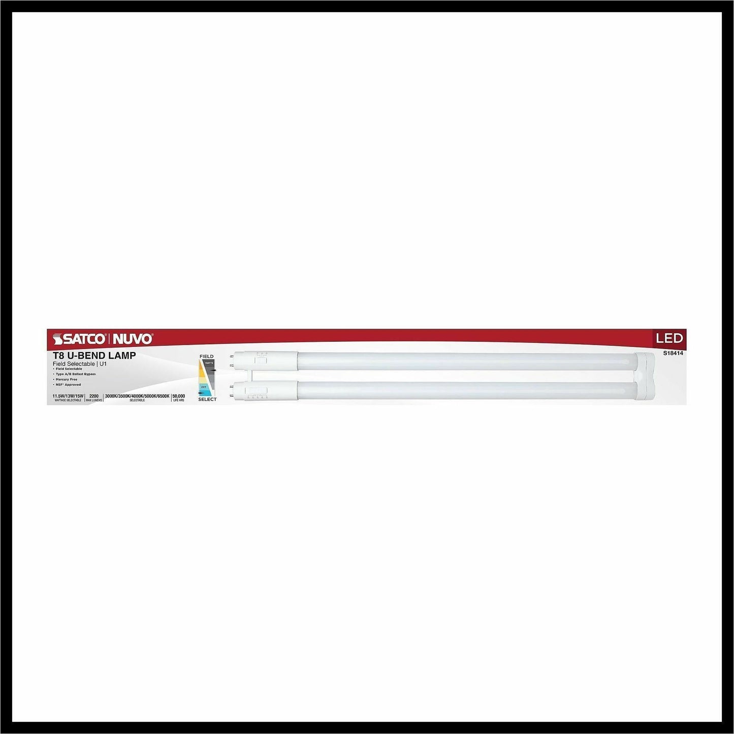 Satco LED Filament U-Bend Bulb, 15 W, 50 W Incandescent Equivalent Wattage, 12/Carton (SDNS18414)