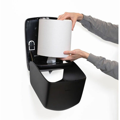 San Jamar Timeless Centerpull Towel Dispenser, Center Pull Dispenser, 12.7" x 9" x 8.8", Plastic, Black (SJMT600BK)