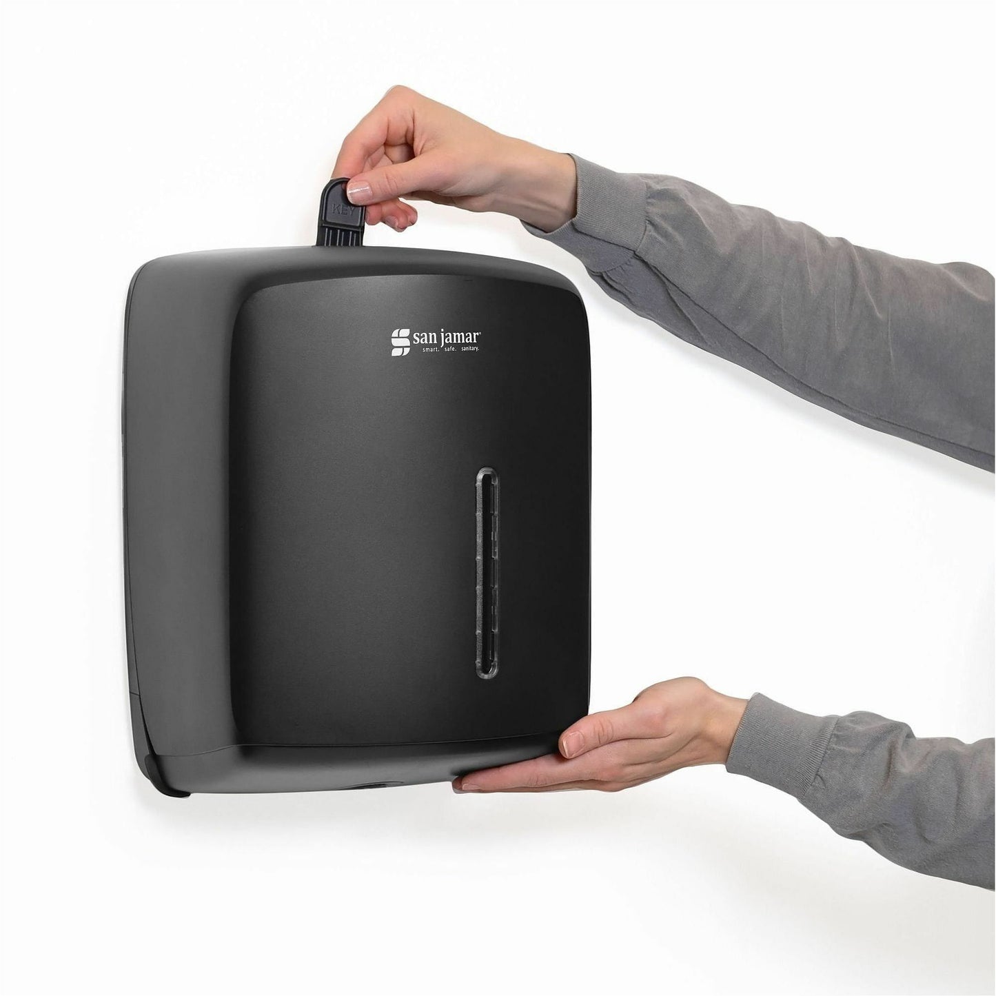 San Jamar Timeless Centerpull Towel Dispenser, Center Pull Dispenser, 12.7" x 9" x 8.8", Plastic, Black (SJMT600BK)