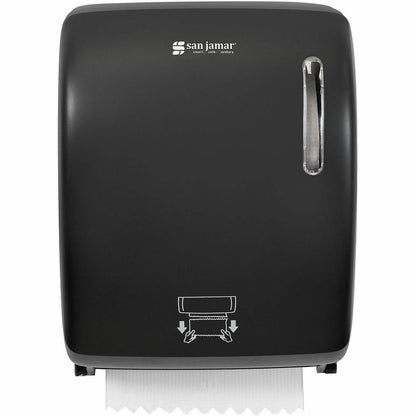 San Jamar Hands-Free Mechanical Towel Dispenser, 15.1" x 11.5" x 9.2", Plastic, Black (SJMT7200BK)