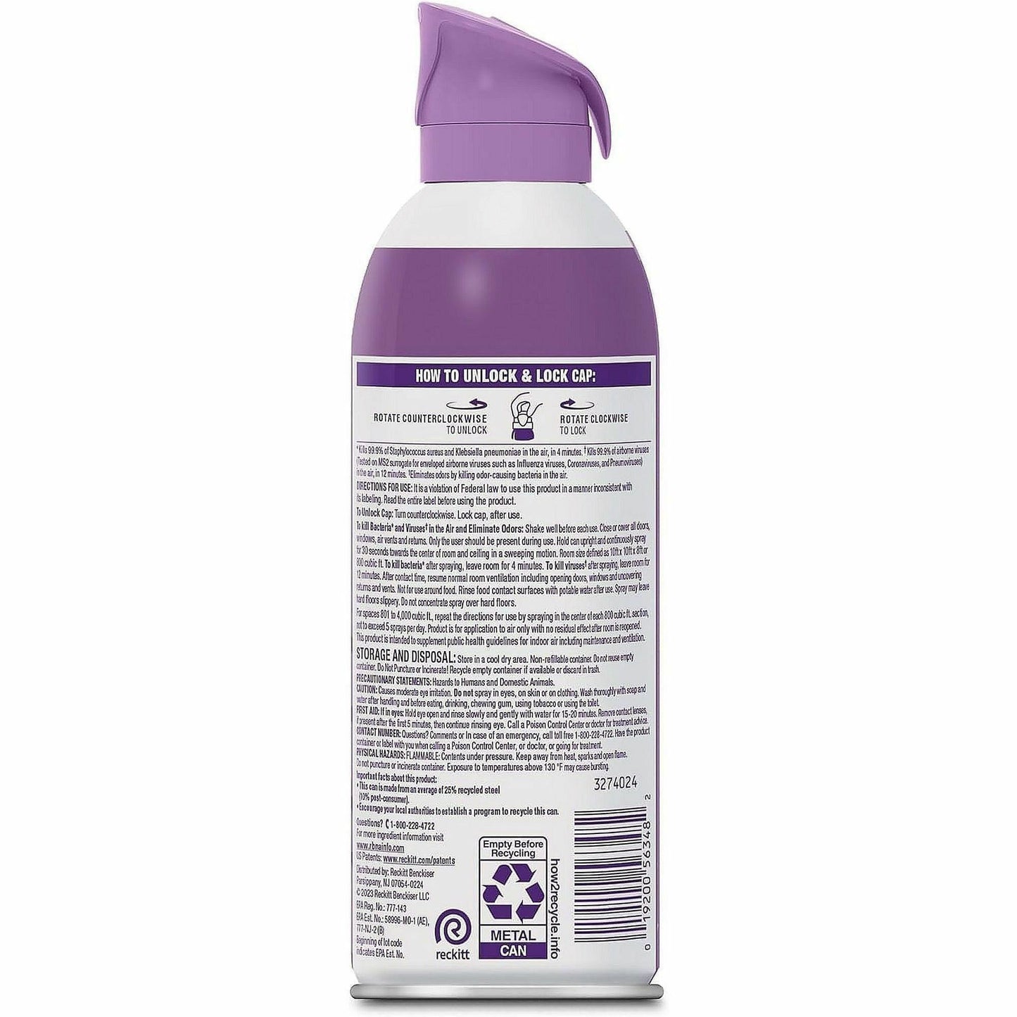 Lysol Air Sanitizer, Spray, 10 fl oz, Lavender Sky, Odor Neutralizer, 6/Carton (RAC56348)
