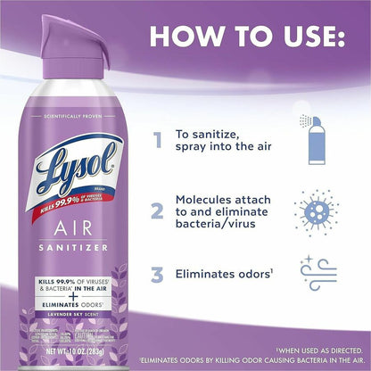 Lysol Air Sanitizer, Spray, 10 fl oz, Lavender Sky, Odor Neutralizer, 6/Carton (RAC56348)