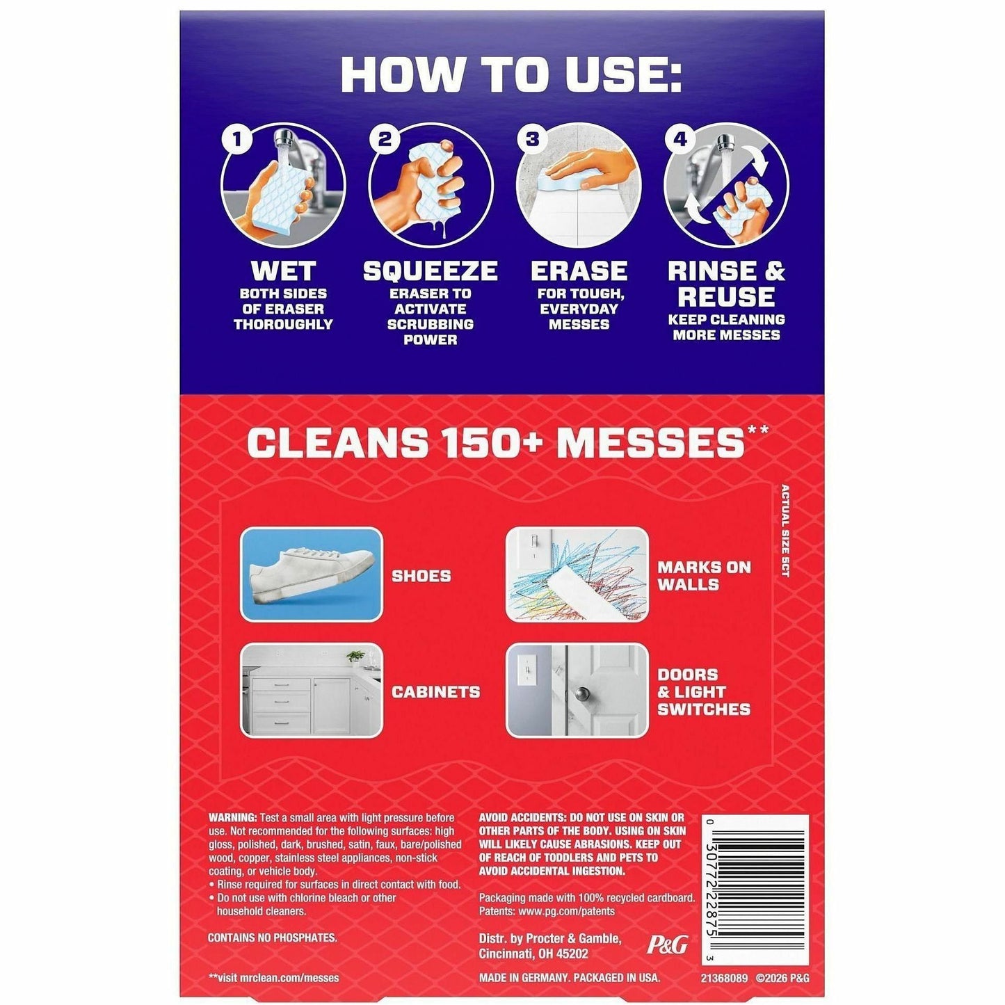 Mr. Clean Magic Eraser Extra-Durable Whole Home, 5/Box, White (PGC22875)
