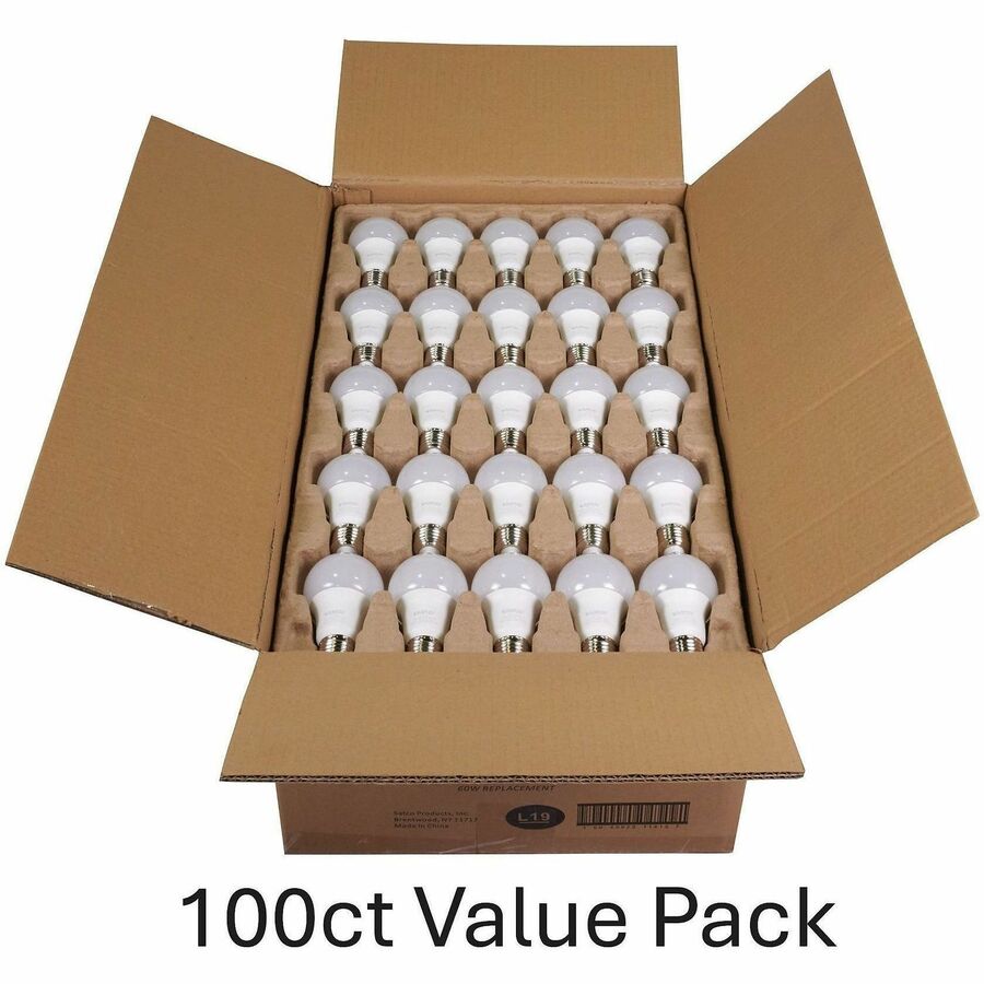 Satco A19 LED Non-Dimmable Bulbs, 100/Carton (SDNS11413)
