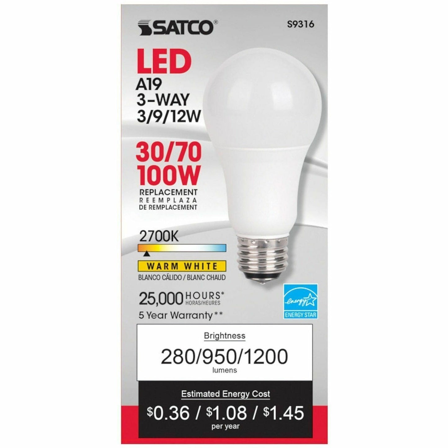 Satco A19 LED Frosted Bulb, 12 W, 100 W Incandescent Equivalent Wattage (SDNS9316)