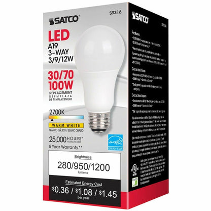 Satco A19 LED Frosted Bulb, 12 W, 100 W Incandescent Equivalent Wattage (SDNS9316)