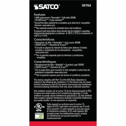 Satco A19 LED Frosted Bulb, 10 W, 60 W Incandescent Equivalent Wattage (SDNS9704)
