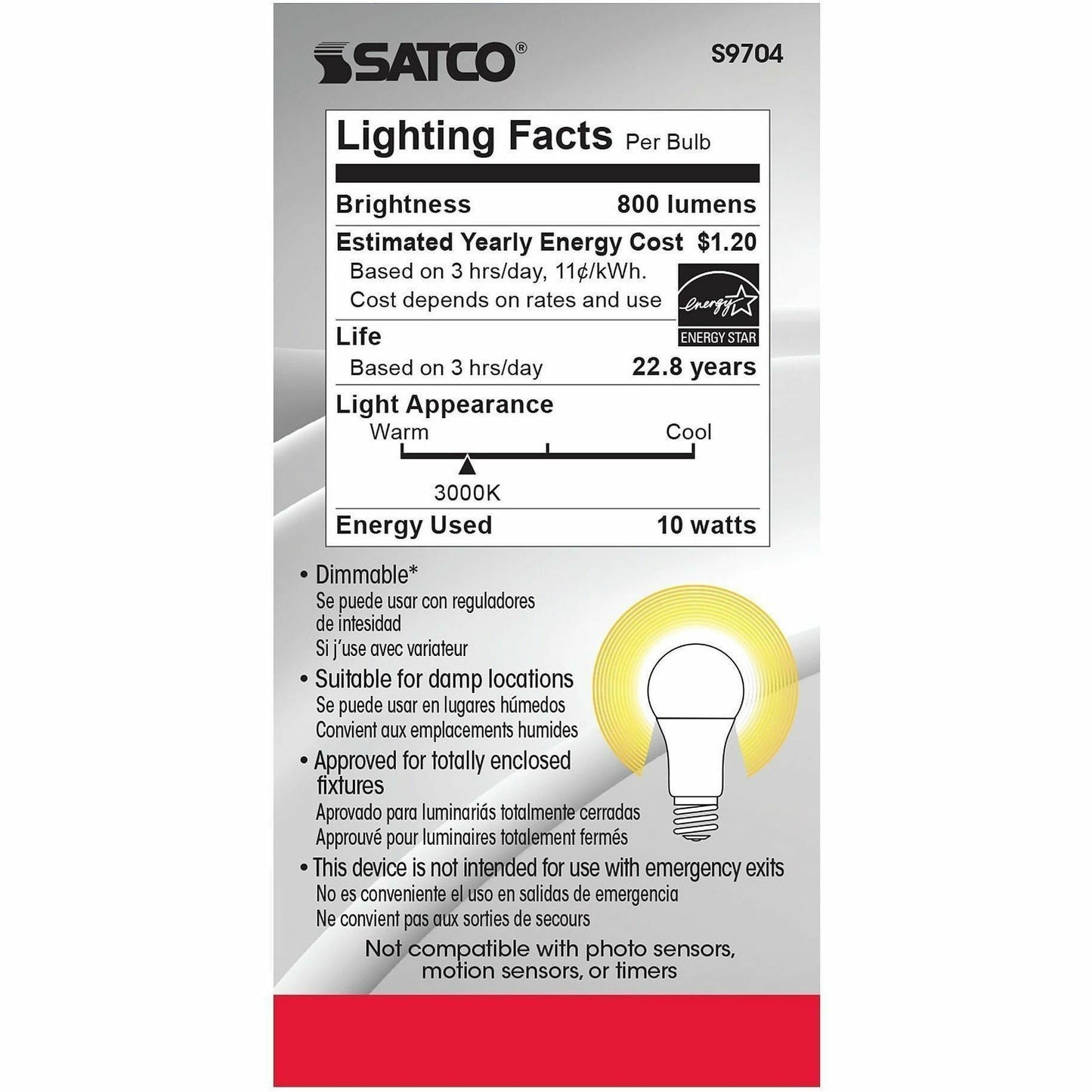 Satco A19 LED Frosted Bulb, 10 W, 60 W Incandescent Equivalent Wattage (SDNS9704)