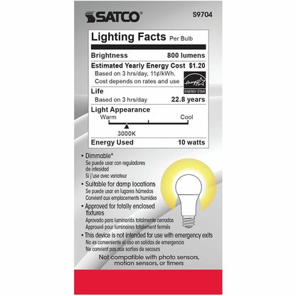Satco A19 LED Frosted Bulb, 10 W, 60 W Incandescent Equivalent Wattage (SDNS9704)