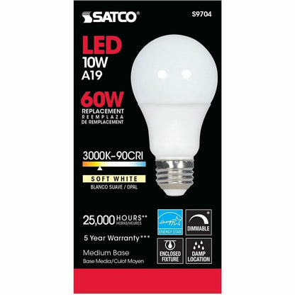 Satco A19 LED Frosted Bulb, 10 W, 60 W Incandescent Equivalent Wattage (SDNS9704)