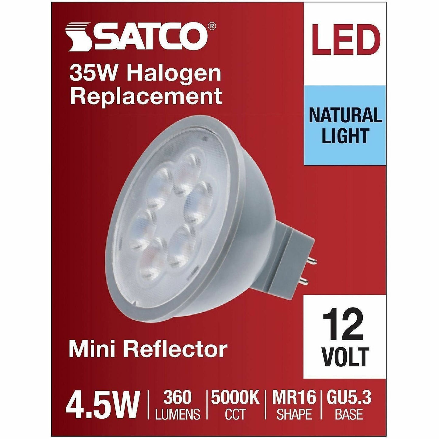 Satco LED MR16 Lightbulb, 4.50 W, 35 W Incandescent Equivalent Wattage (SDNS11395)