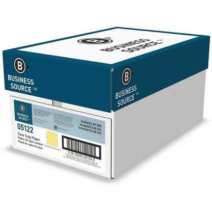 Business Source Multipurpose Color Paper, Letter, 8 1/2" x 11", 20 lb Basis Weight, Canary, 500 Sheets/Ream, 10 Reams/Carton (BSN05122)