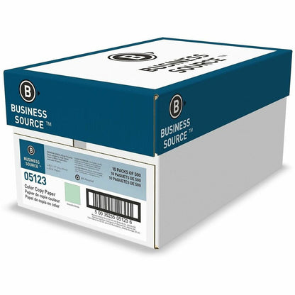 Business Source Multipurpose Color Paper, Letter, 8 1/2" x 11", 20 lb Basis Weight, Green, 500 Sheets/Ream, 10 Reams/Carton (BSN05123)