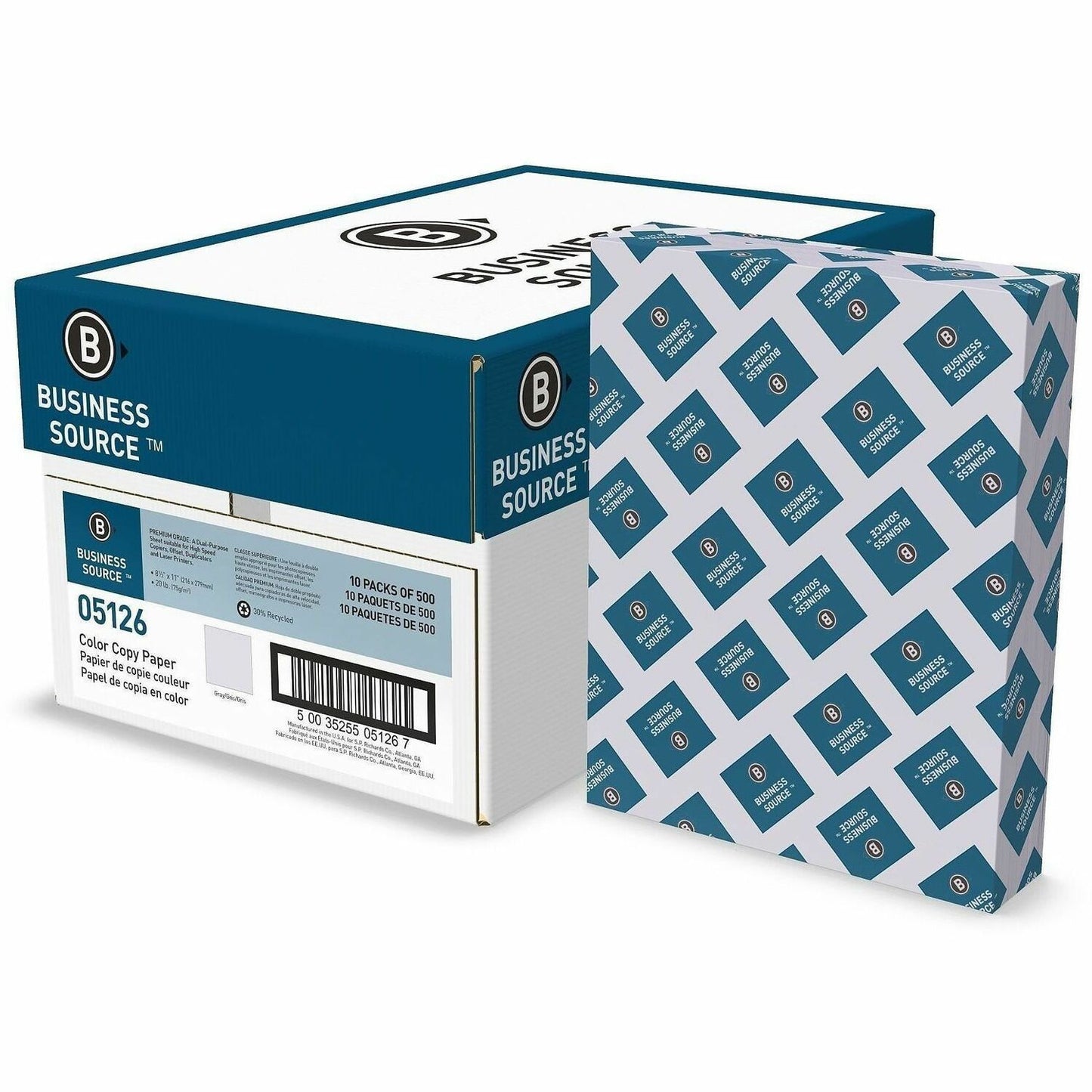 Business Source Multipurpose Color Paper, Letter, 8 1/2" x 11", 20 lb Basis Weight, Gray, 500 Sheets/Ream, 10 Reams/Carton (BSN05126)