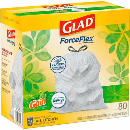 Glad Drawstring Tall Kitchen Bags, Gain Original, 13 gal Capacity, 9 mil Thickness, 100 Bags/Box, 3/Carton (CLO78750)