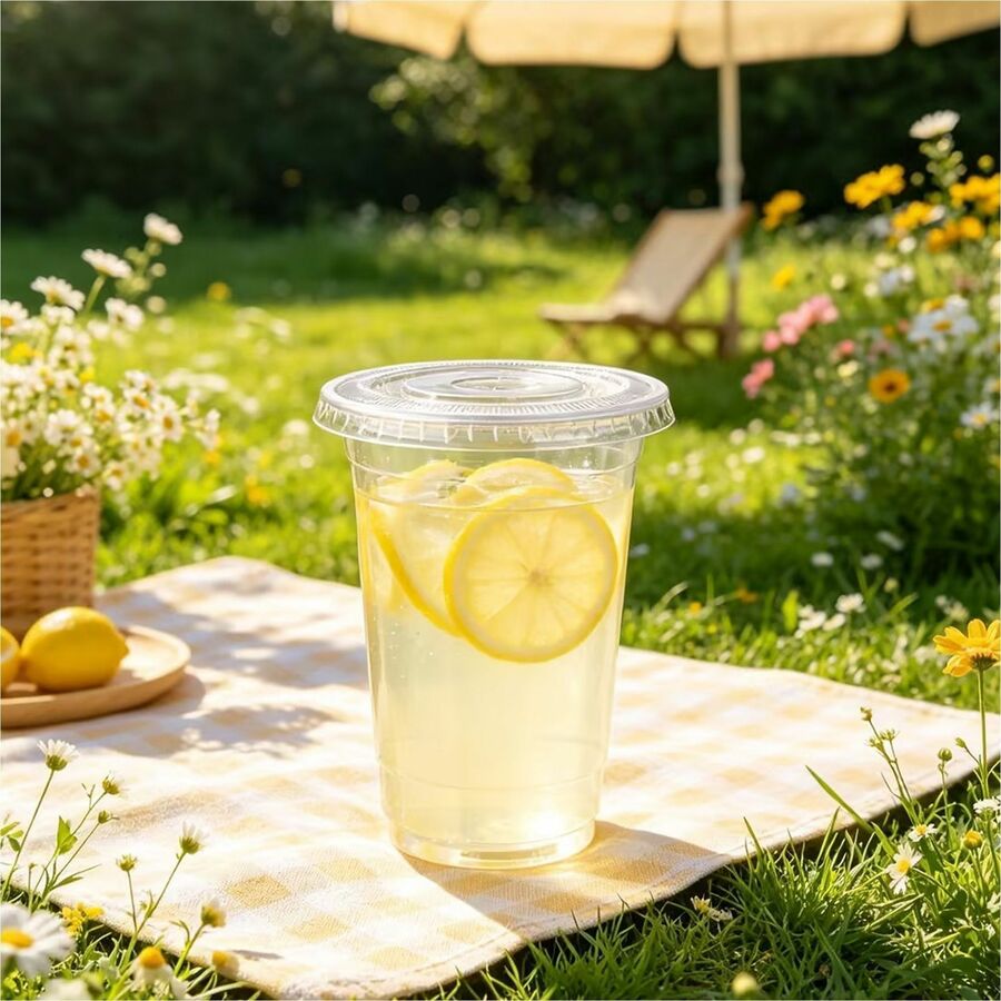Genuine Joe Lids for 9 & 10 oz. Plastic Cold Cups, Polyethylene Terephthalate (PET), Clear, 1000 Lids/Box, 1 Carton (GJO58236)