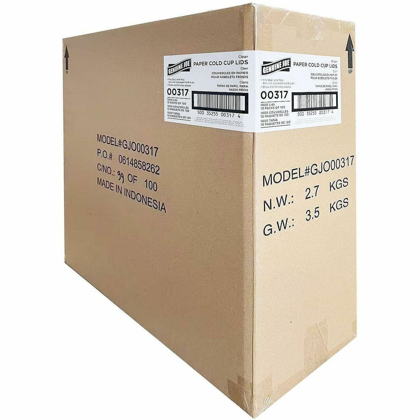 Genuine Joe Lids for Paper Cold Cups, Clear, 100/Pack, 10 Packs/Carton (GJO00317)