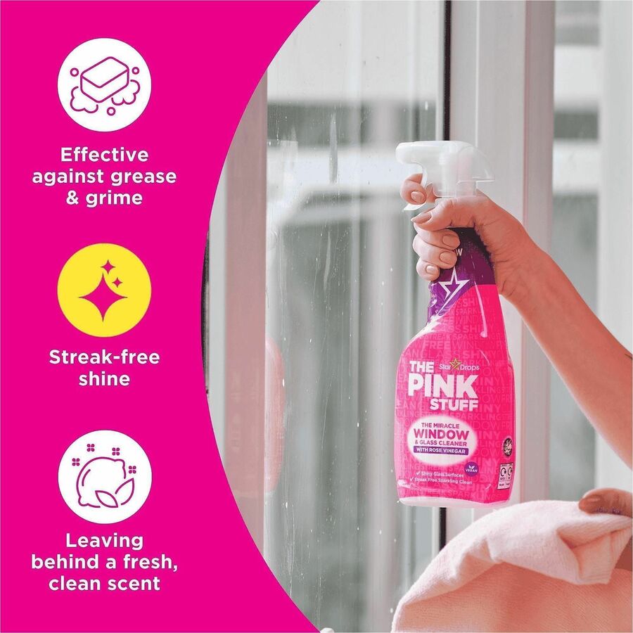 The Pink Stuff Window Cleaner with Rose Vinegar, 25.4 fl oz, Fresh, Fruity Scent, 10/Carton (RST82384)