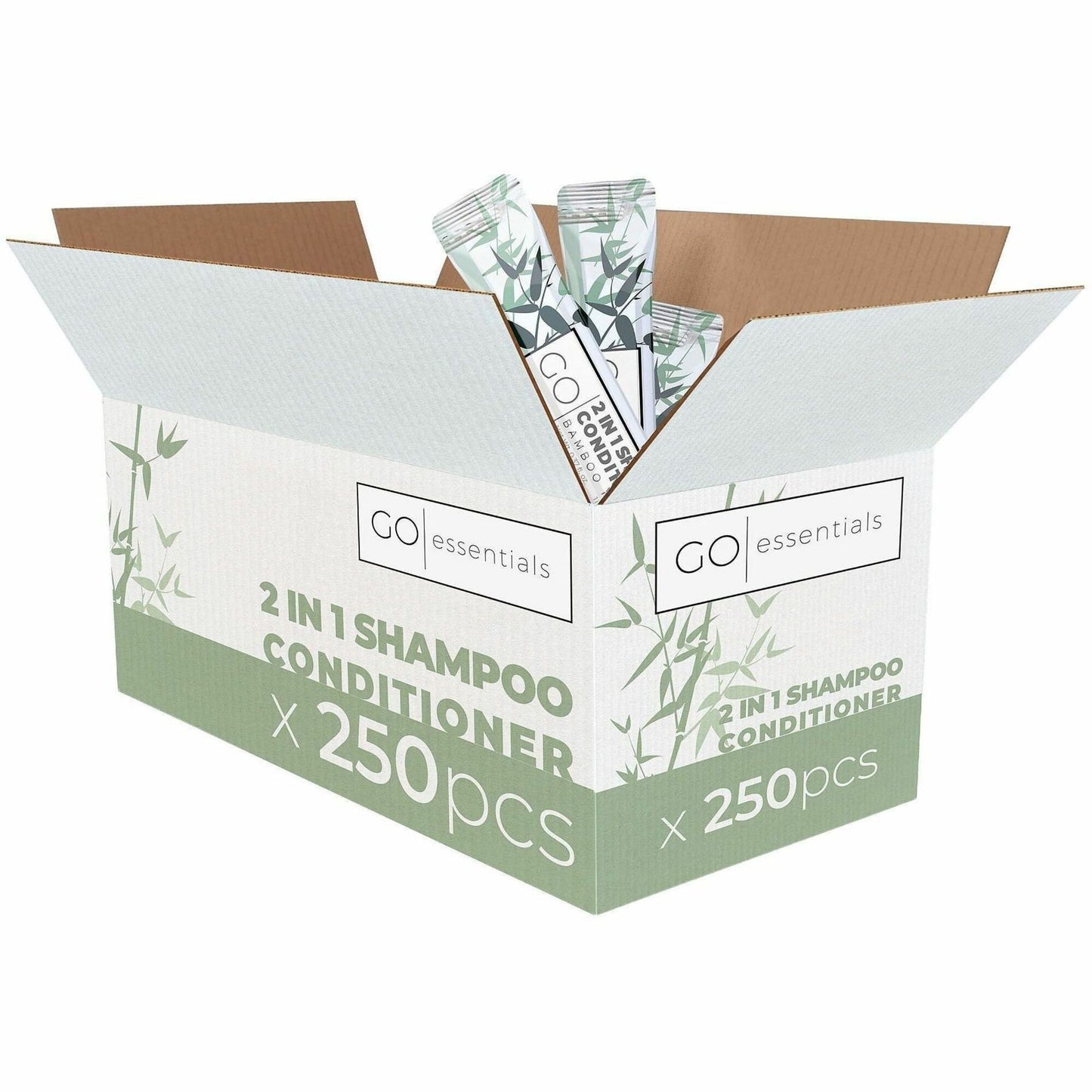 Go Essentials Travel-Size 2-in-1 Shampoo/Conditioner Packets, Fresh Clean, Bamboo Forest Scent, 0.4 fl oz, 250/Pack (GMHSC250)