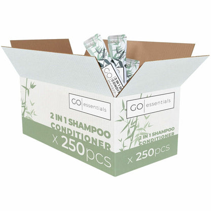 Go Essentials Travel-Size 2-in-1 Shampoo/Conditioner Packets, Fresh Clean, Bamboo Forest Scent, 0.4 fl oz, 250/Pack (GMHSC250)