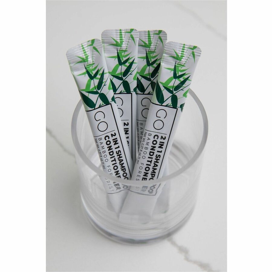 Go Essentials Travel-Size 2-in-1 Shampoo/Conditioner Packets, Fresh Clean, Bamboo Forest Scent, 0.4 fl oz, 250/Pack (GMHSC250)