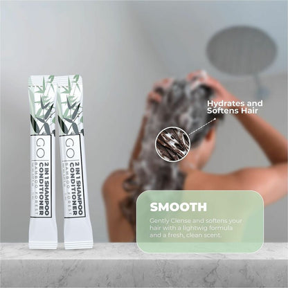 Go Essentials Travel-Size 2-in-1 Shampoo/Conditioner Packets, Fresh Clean, Bamboo Forest Scent, 0.4 fl oz, 250/Pack (GMHSC250)