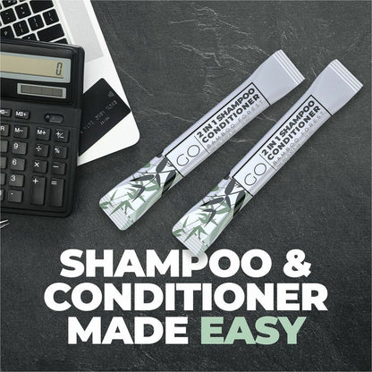 Go Essentials Travel-Size 2-in-1 Shampoo/Conditioner Packets, Fresh Clean, Bamboo Forest Scent, 0.4 fl oz, 20/Pack (GMHSC20)