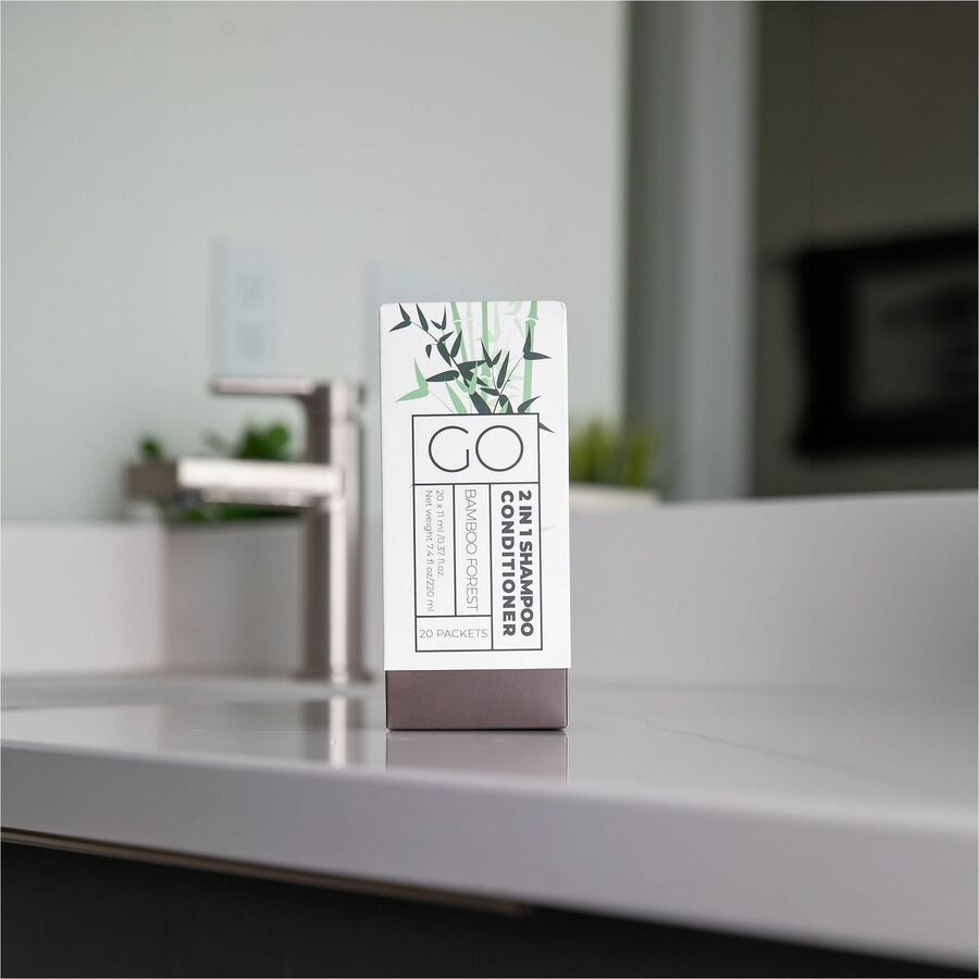 Go Essentials Travel-Size 2-in-1 Shampoo/Conditioner Packets, Fresh Clean, Bamboo Forest Scent, 0.4 fl oz, 20/Pack (GMHSC20)