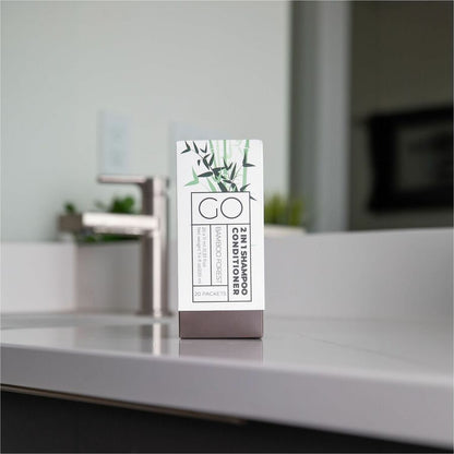 Go Essentials Travel-Size 2-in-1 Shampoo/Conditioner Packets, Fresh Clean, Bamboo Forest Scent, 0.4 fl oz, 20/Pack (GMHSC20)
