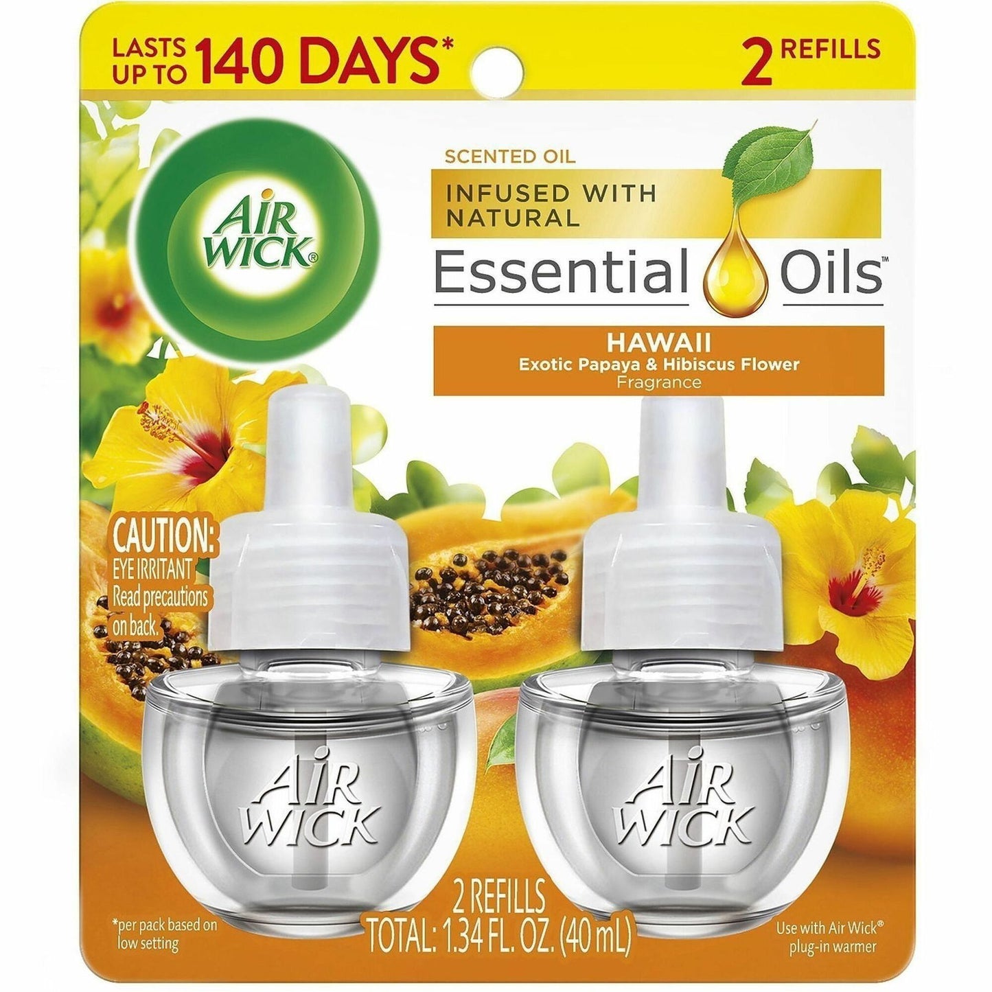 Air Wick Scent Oil Warmer Refill, Oil, 0.7 fl oz, Hawaii Exotic Papaya, Hibiscus Flower, 120 Day, 2 Refills/Pack (RAC01328PK)