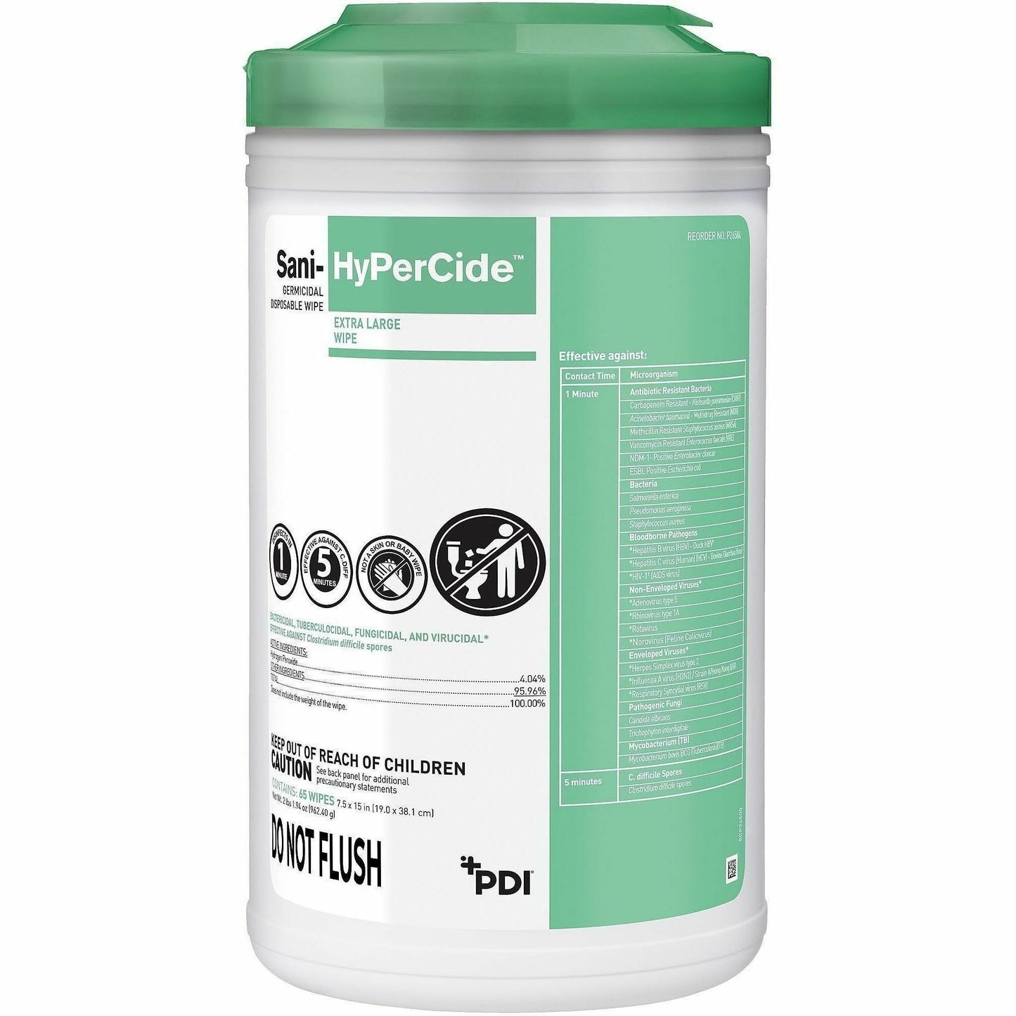 PDI Sani-HyPerCide Germicidal Disposable Wipes, 160 Wipes/Canister, 12/Carton (PDIP27372)