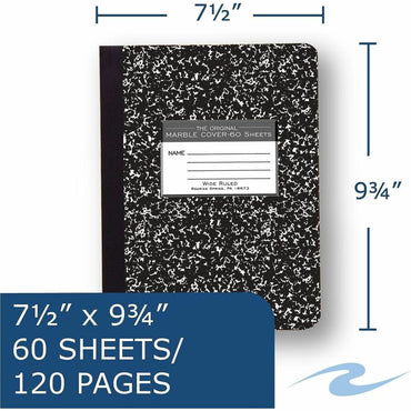 Roaring Spring Wide-ruled Composition Book, 15 lb Basis Weight, 7 1/2" x 9 3/4", 7.5" x 9.8", Red Margin, White Paper (ROA77222CT)