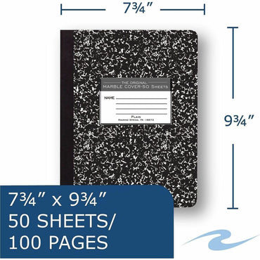 Roaring Spring Unruled Paper Composition Book, 15 lb Basis Weight, 9 3/4" x 7 1/2", 9.8" x 7.5", White Paper, Plain (ROA77260CT)