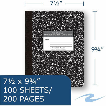 Roaring Spring 100-sheet College Ruled Comp. Book, 15 lb Basis Weight, 9 3/4" x 7 1/2", 9.8" x 7.5", Red Margin (ROA77264CT)