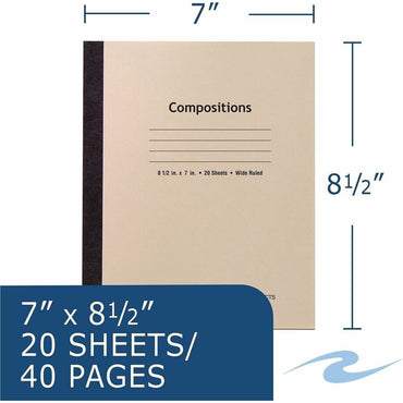 Roaring Spring Wide Ruled 20-sheet Compositn Book, 15 lb Basis Weight, Legal, 8½" x 7", 8.5" x 7", White Paper (ROA77340CT)