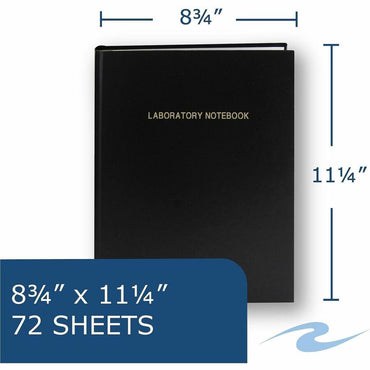 Roaring Spring Lab Research Notebook, 24 lb Basis Weight, 11 1/4" x 8¾", White Paper, Black Laminated Cover, 72 Sheets, 144 Pages (ROA77160CT)