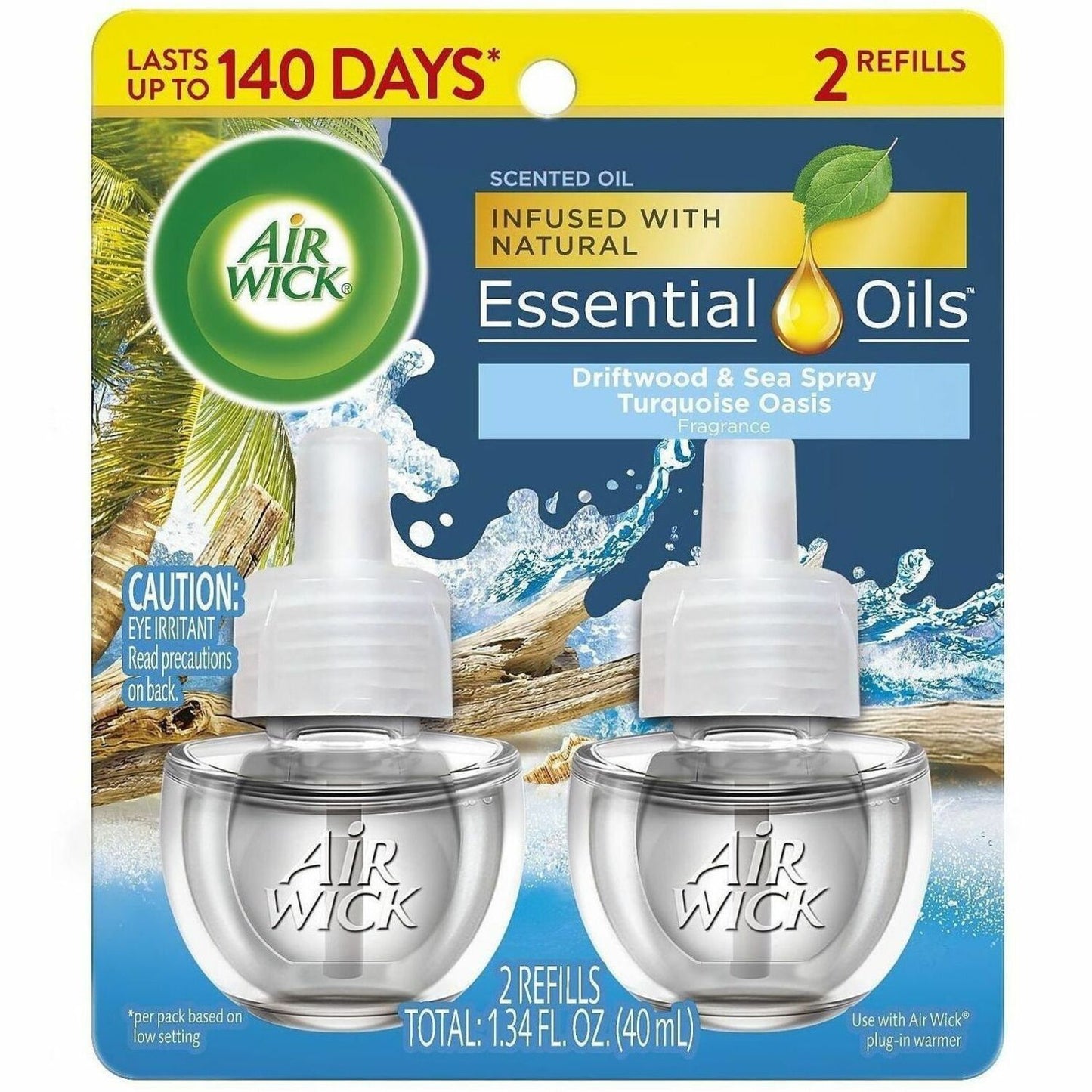 Air Wick Scent Oil Warmer Refill, Oil, 0.7 fl oz (0 quart), Turquoise Oasis, 140 Day, 2/Pack (RAC01332PK)
