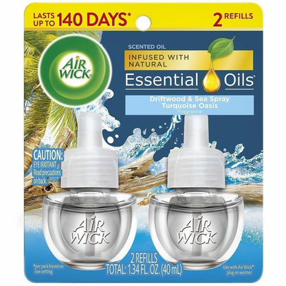 Air Wick Scent Oil Warmer Refill, Oil, 0.7 fl oz (0 quart), Turquoise Oasis, 140 Day, 2/Pack (RAC01332PK)