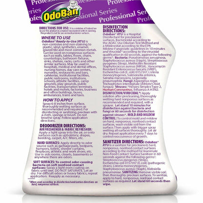 OdoBan Lavender Deodorizer Disinfectant Spray, 32 fl oz (1 quart), Floral, Lavender Scent (ODO910162QCEA)