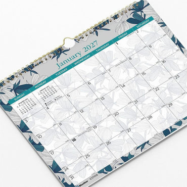 Blueline Garden Monthly Wall Calendar, 15" x 12", 12-Month, Jan 2027-Dec 2027, 1-Month, 1 Day Single Page Layout, Twin Wire, Paper (REDC171115)