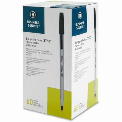 Business Source Ballpoint Stick Pens, Medium Pen Point, Black Ink, 60/Box, 8 Boxes/Carton (BSN37531CT)
