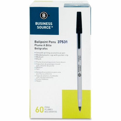 Business Source Ballpoint Stick Pens, Medium Pen Point, Black Ink, 60/Box, 8 Boxes/Carton (BSN37531CT)