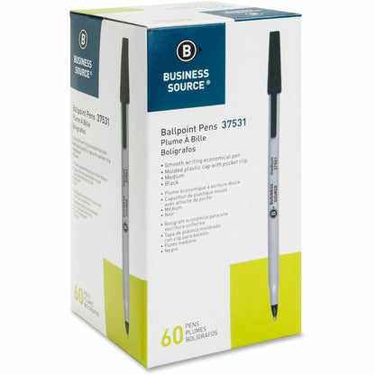 Business Source Ballpoint Stick Pens, Medium Pen Point, Black Ink, 60/Box, 8 Boxes/Carton (BSN37531CT)