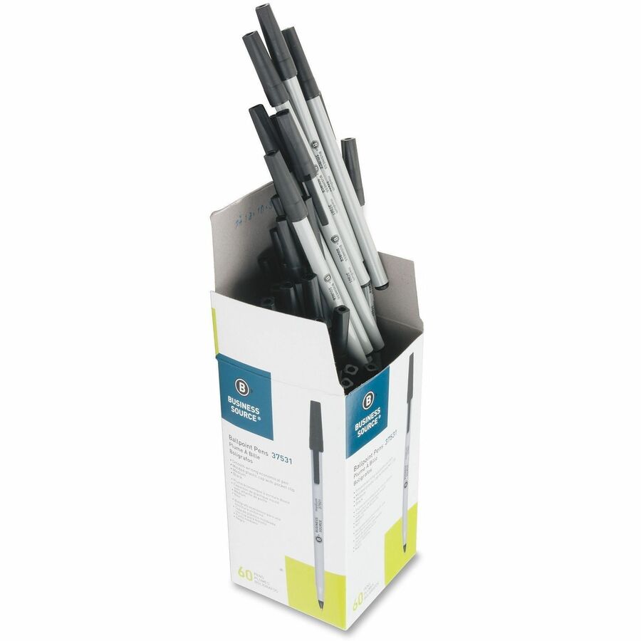 Business Source Ballpoint Stick Pens, Medium Pen Point, Black Ink, 60/Box, 8 Boxes/Carton (BSN37531CT)