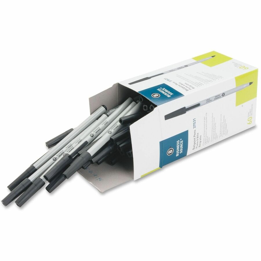 Business Source Ballpoint Stick Pens, Medium Pen Point, Black Ink, 60/Box, 8 Boxes/Carton (BSN37531CT)