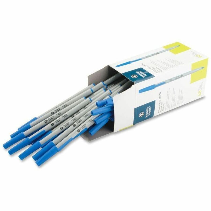 Business Source Ballpoint Stick Pens, Medium Pen Point, Blue Ink, 60/Box, 8 Boxes/Carton (BSN37532CT)