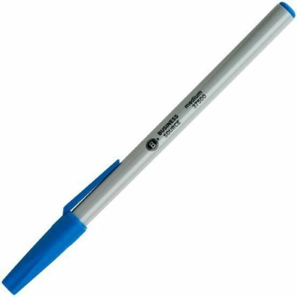 Business Source Ballpoint Stick Pens, Medium Pen Point, Blue Ink, 60/Box, 8 Boxes/Carton (BSN37532CT)